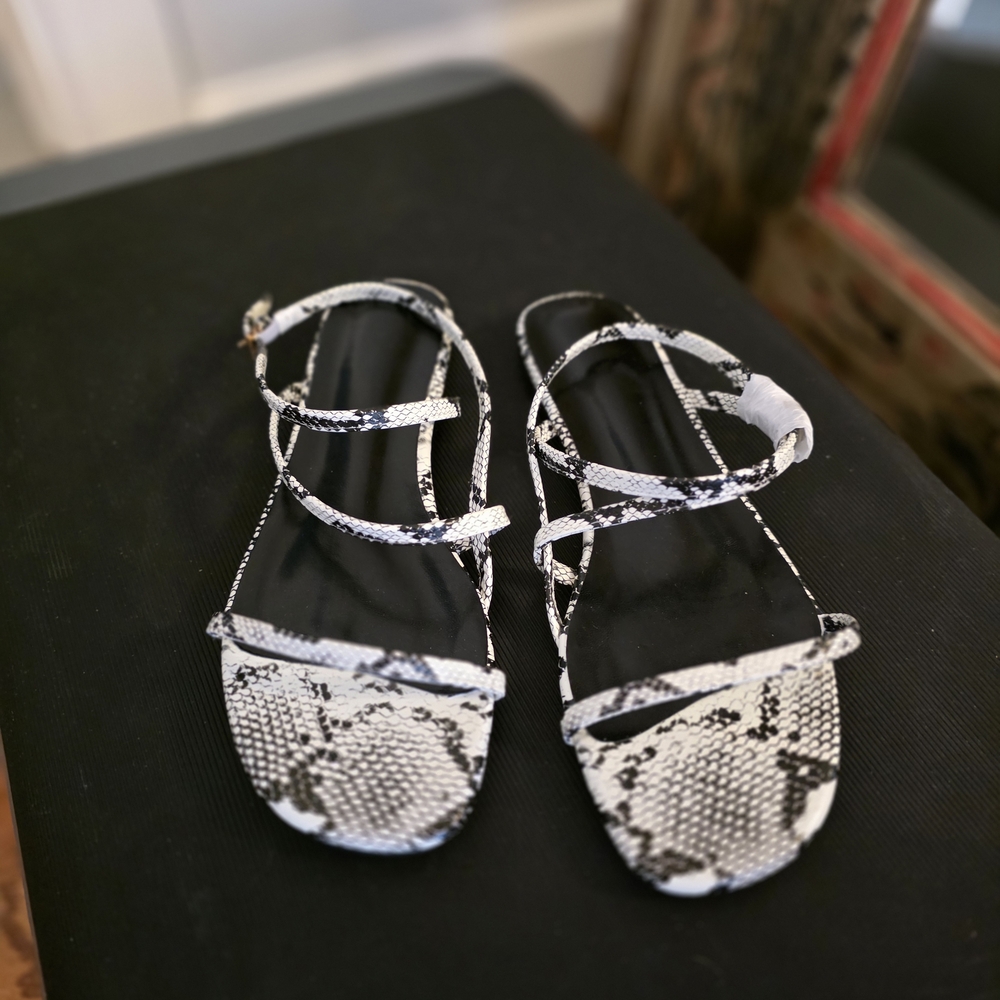 Black and White Snakeskin Sandals